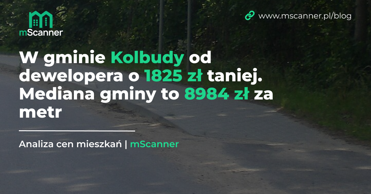 W gminie Kolbudy od dewelopera o 1825 zł taniej. Mediana gminy to 8984 zł za metr