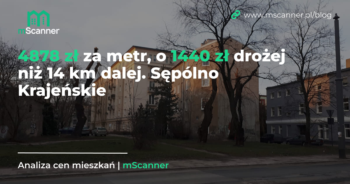 4878 zł za metr w gminie Sępólno Krajeńskie, o 1440 zł drożej niż 14 km dalej