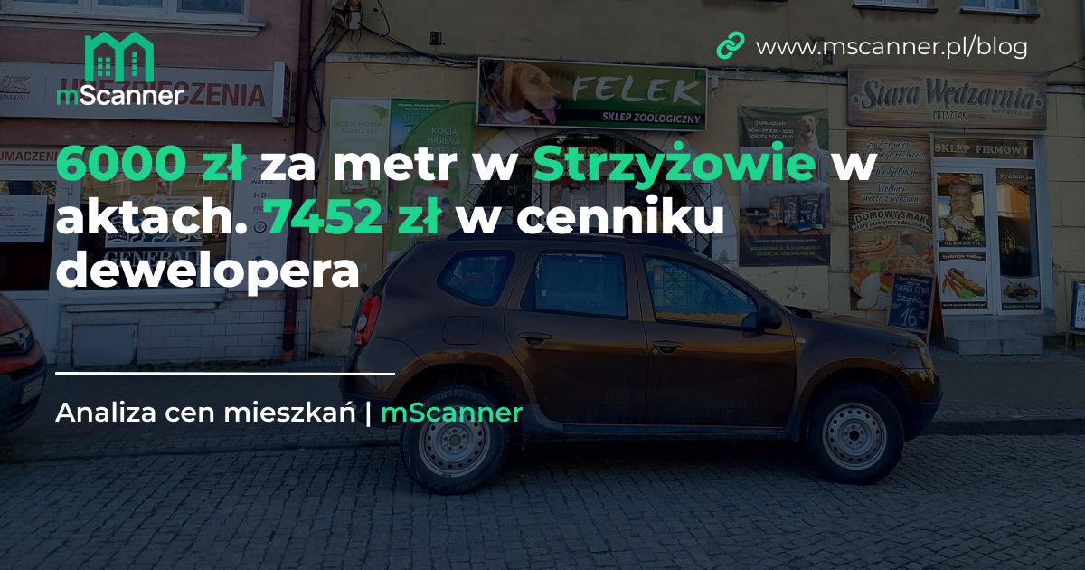 6000 zł za metr w Strzyżowie w aktach. 7452 zł w cenniku dewelopera