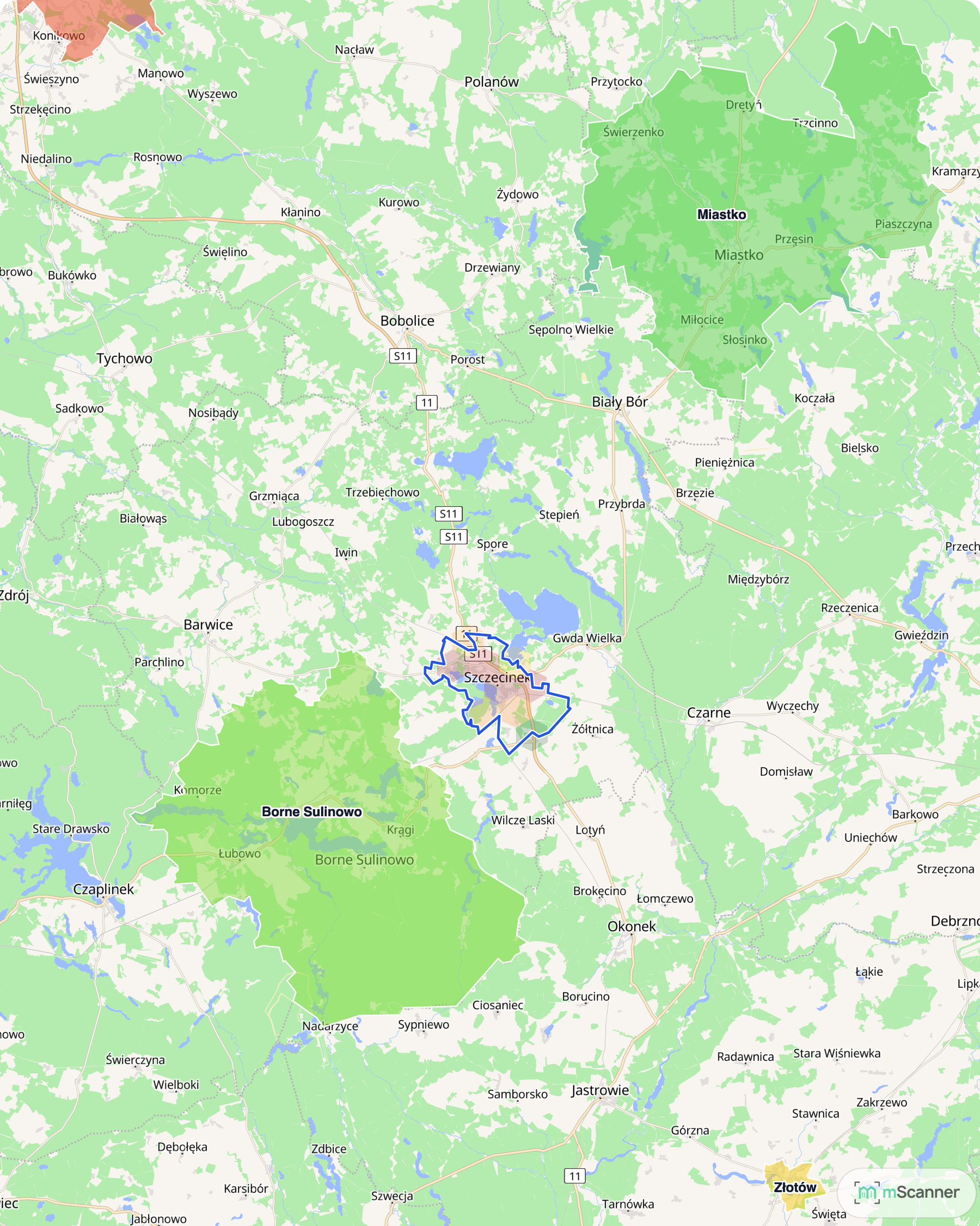 Mapa cen transakcyjnych mieszkań na pojezierzu drawskim, z niebieskim obrysem granic i kolorowanymi obszarami cen.