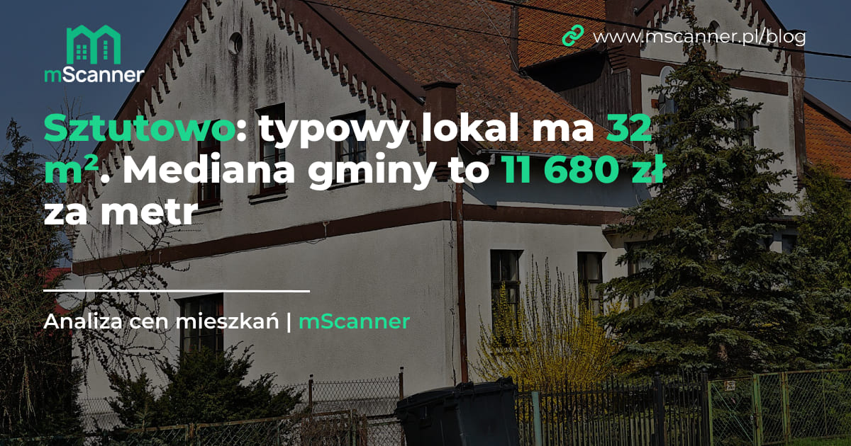 Sztutowo: typowy lokal ma 32 m². Mediana gminy to 11 680 zł za metr