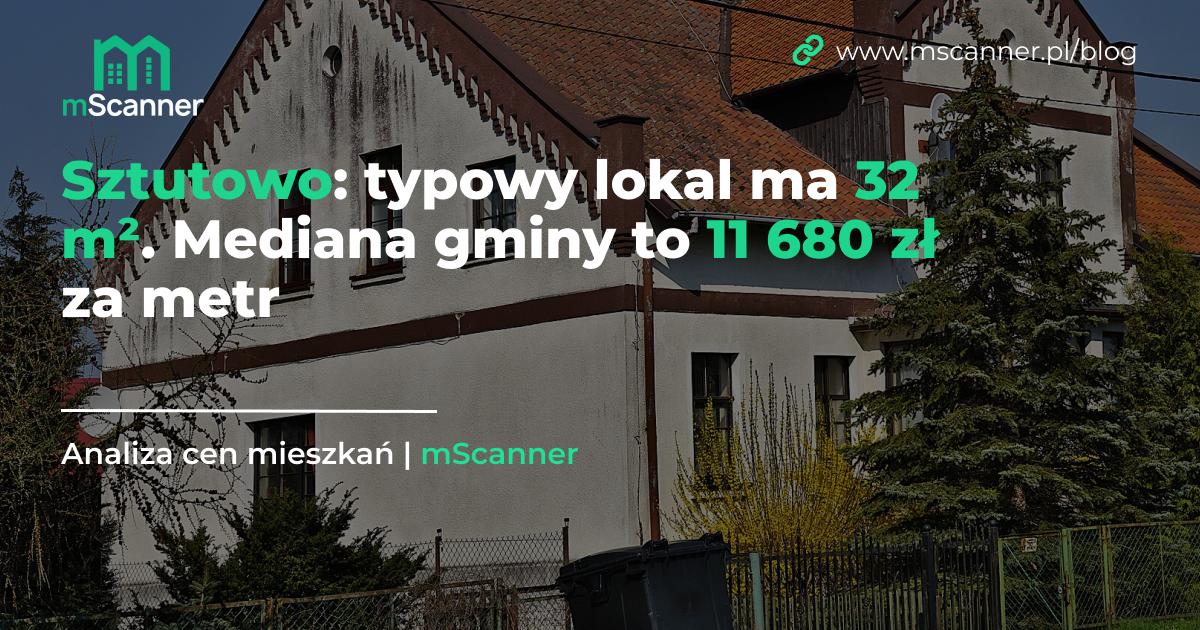 Sztutowo: typowy lokal ma 32 m². Mediana gminy to 11 680 zł za metr