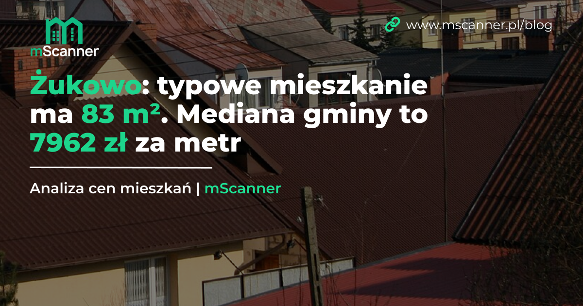 Żukowo: typowe mieszkanie ma 83 m². Mediana gminy to 7962 zł za metr